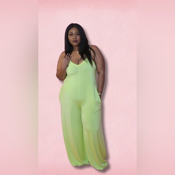 LIME Green Palazzo Jumpsuit - Picture 1 of 2